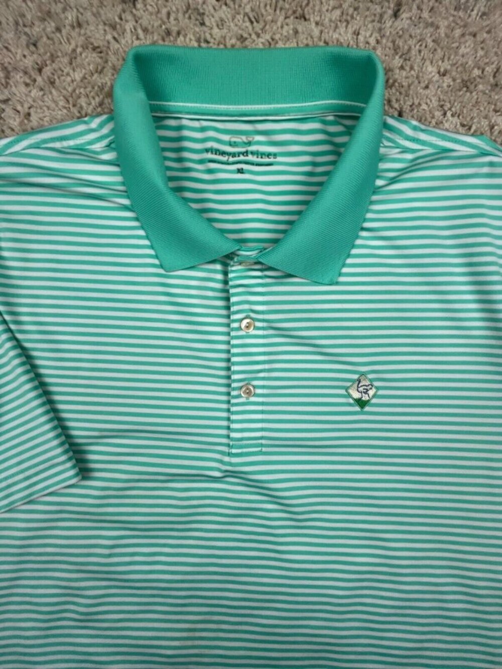 Vineyard Vines Mens Shirt XL Green Striped Short Sleeve Golf Club Emu Stretch